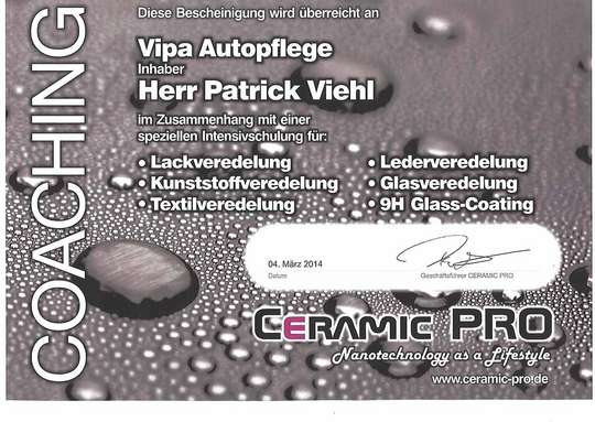 VIPA Autopflege - Ceramic-Pro Zertifikat